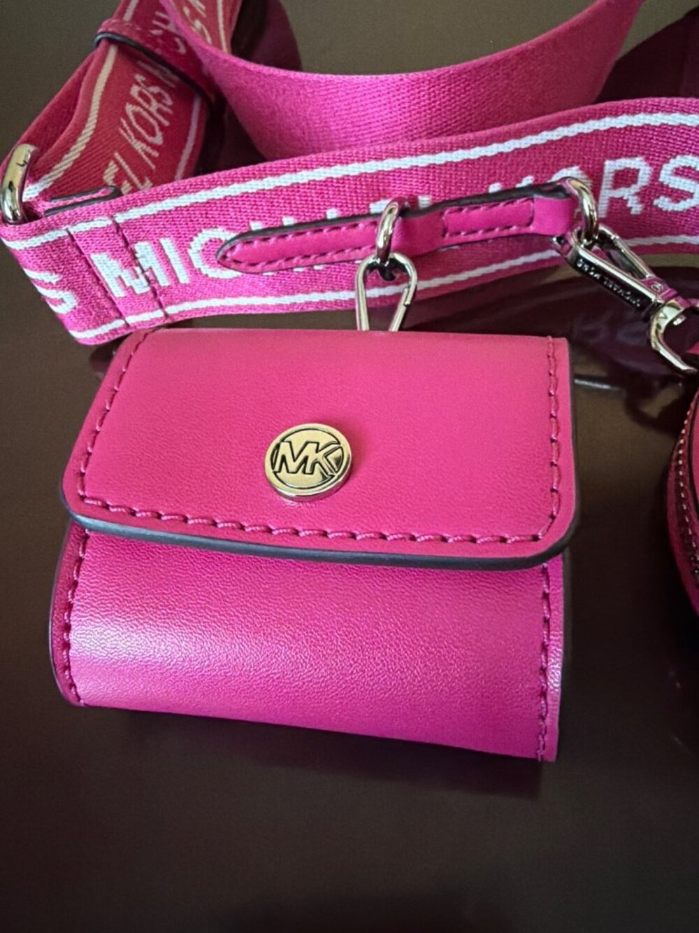 Michael Kors Pink Zebra Print Crossbody Purse 3-Pc Coin Earbud Set - Like New - Picture 8 of 16